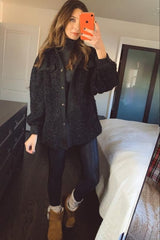 Black Contrast Oversized Sherpa Coat