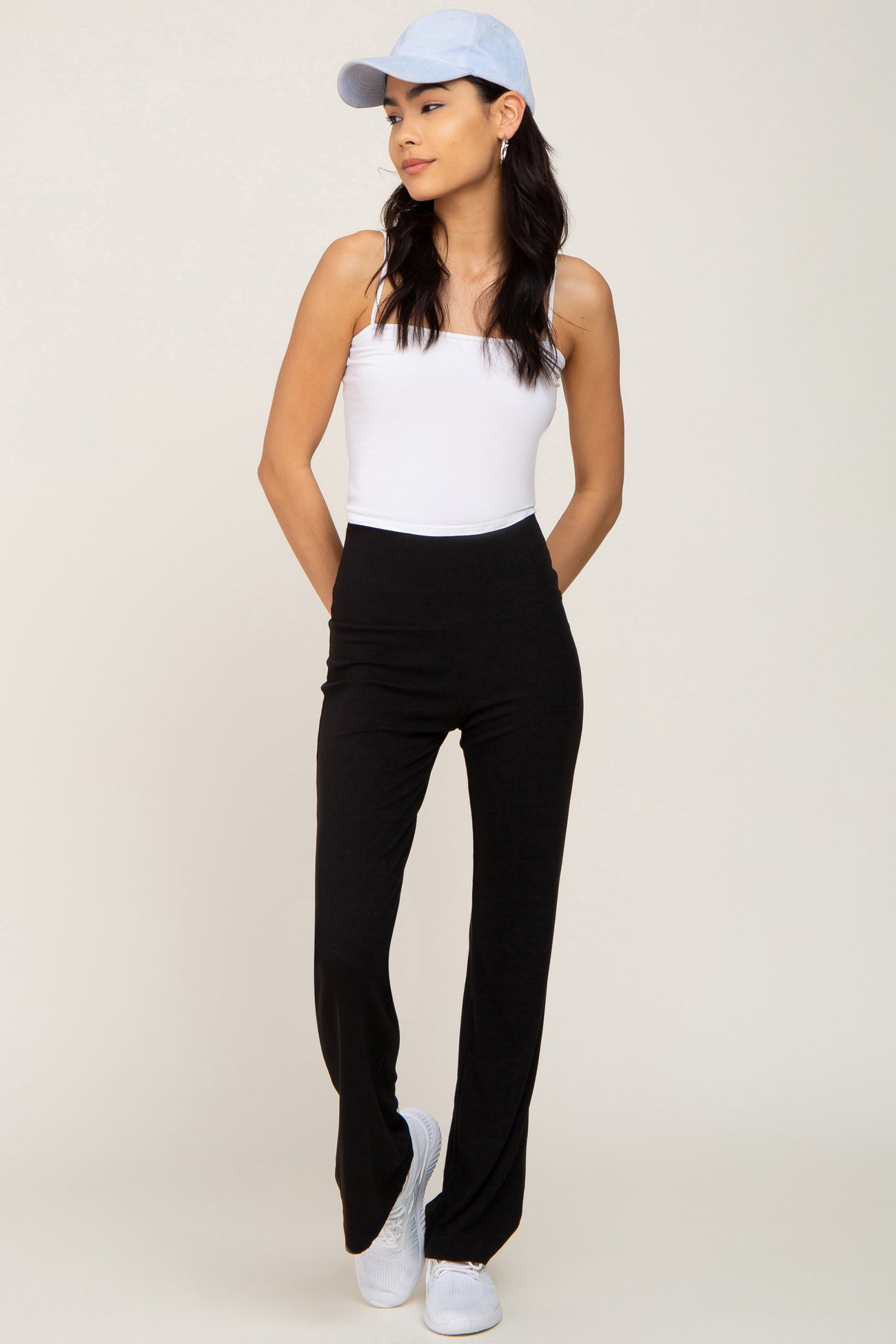 Black Ribbed Maternity Flare Pants