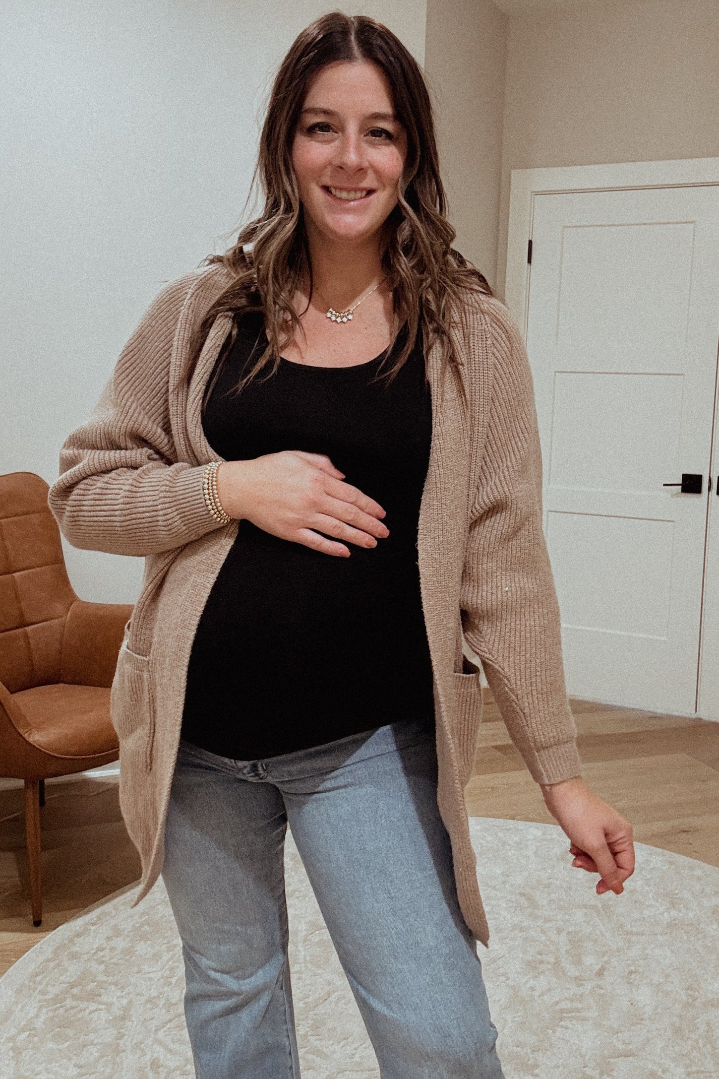 Taupe Pocketed Knit Maternity Cardigan