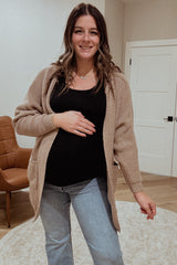 Taupe Pocketed Knit Maternity Cardigan