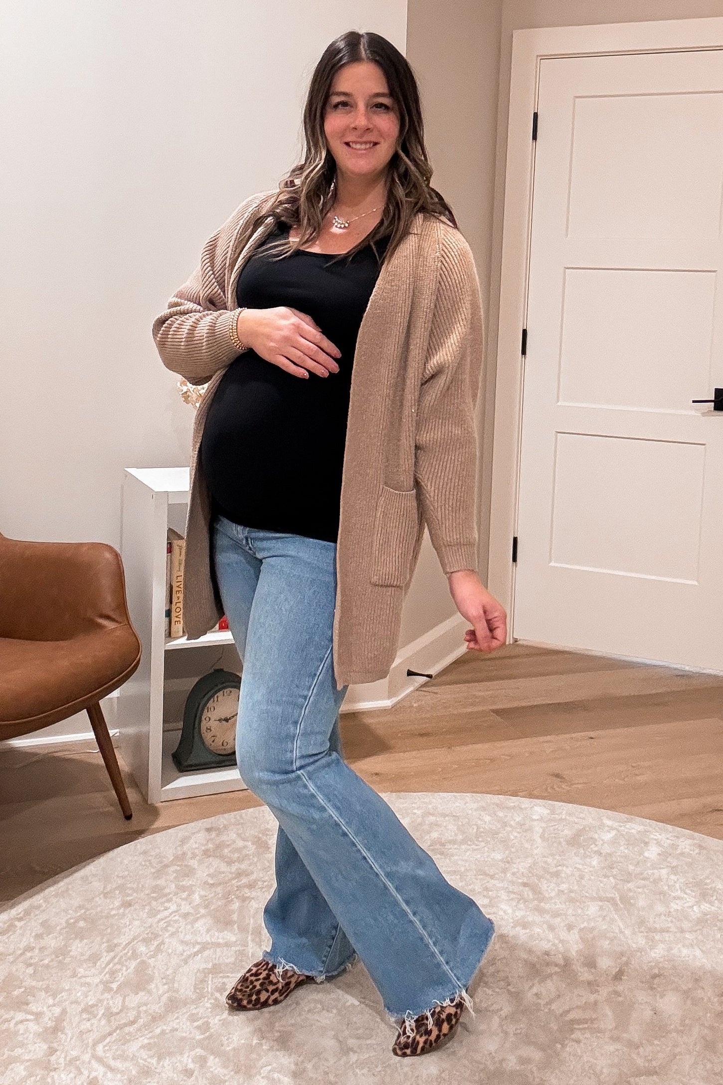 Taupe Pocketed Knit Maternity Cardigan