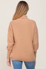 Camel Button Accent Turtleneck Maternity Sweater
