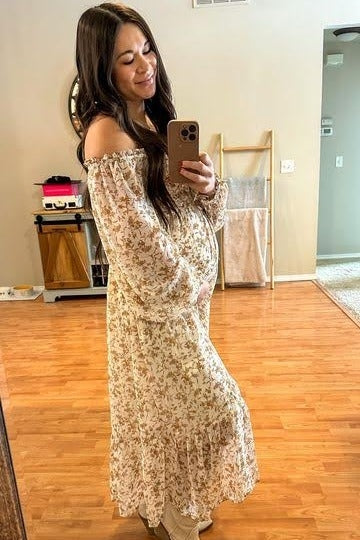 Ivory Floral Chiffon Ruffle Maternity Maxi Dress