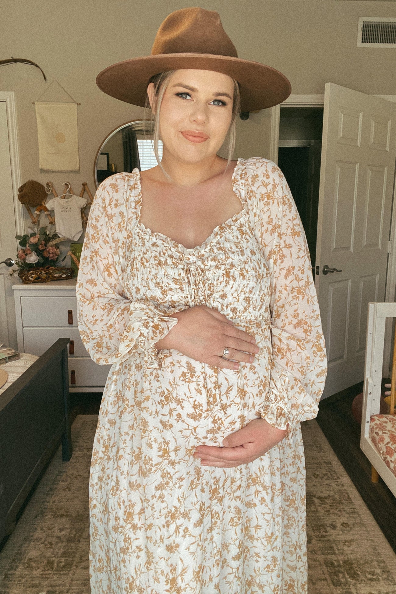 Ivory Floral Chiffon Ruffle Maternity Maxi Dress