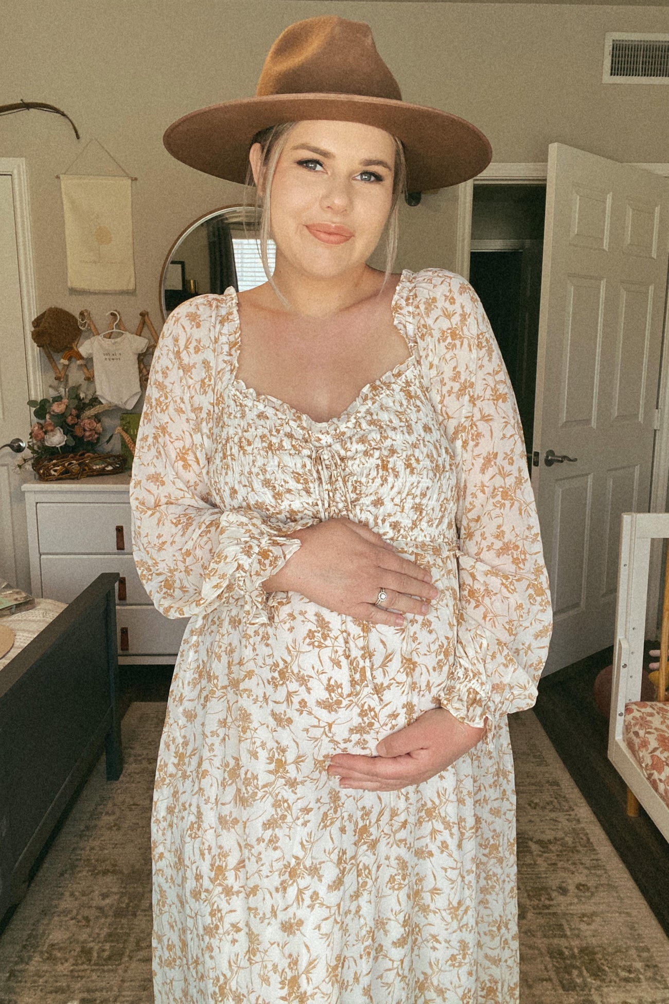 Ivory Floral Chiffon Ruffle Maternity Maxi Dress