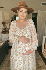 Ivory Floral Chiffon Ruffle Maternity Maxi Dress