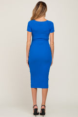 Royal Blue Ribbed Maternity Midi Dress