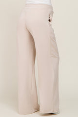 Beige Wide Leg Fray Hem Maternity Sweatpants
