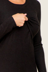 black long sleeve top with a gathered front detail and nursing access