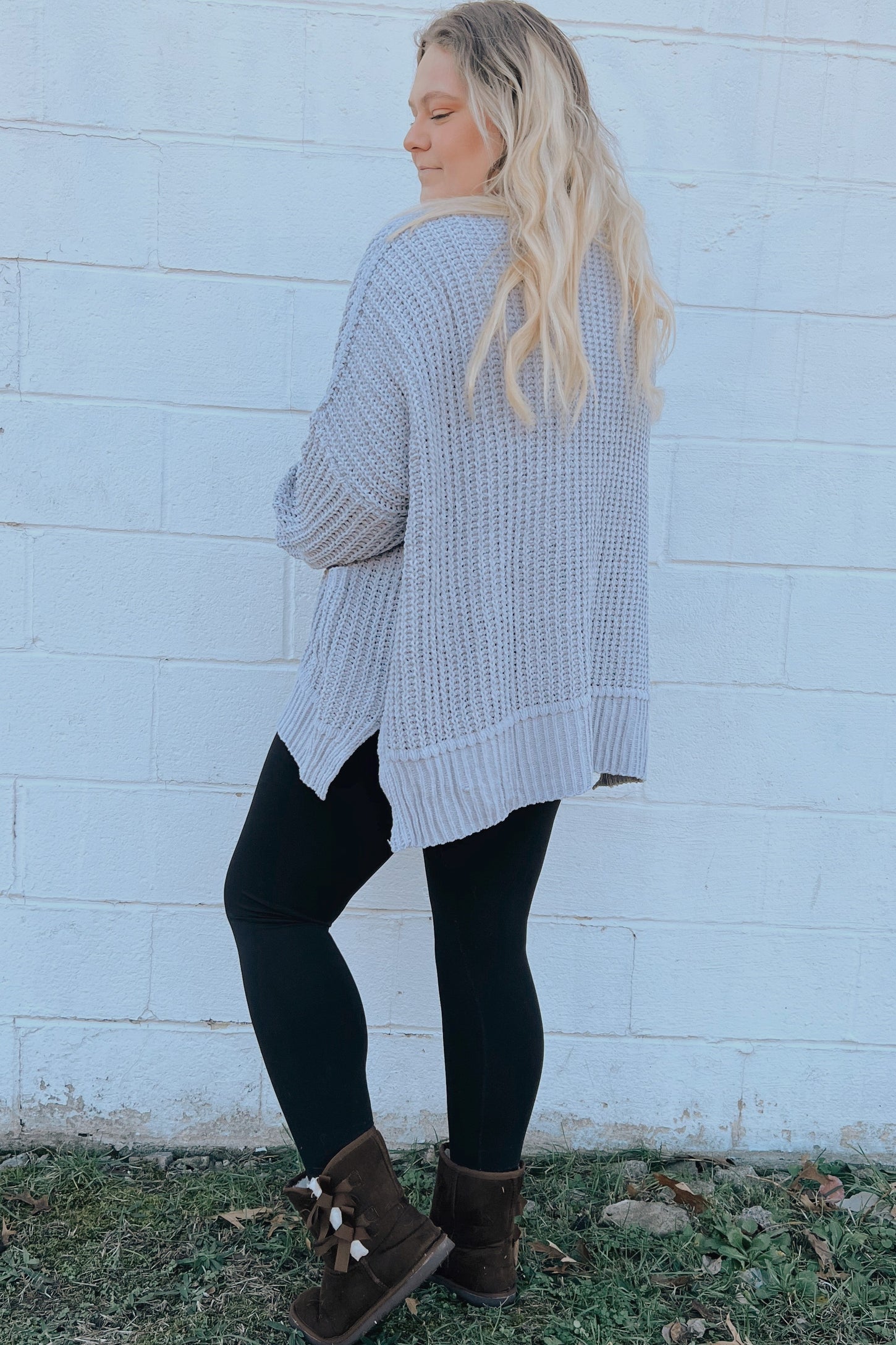 Light Blue Chunky Knit Oversized Cardigan