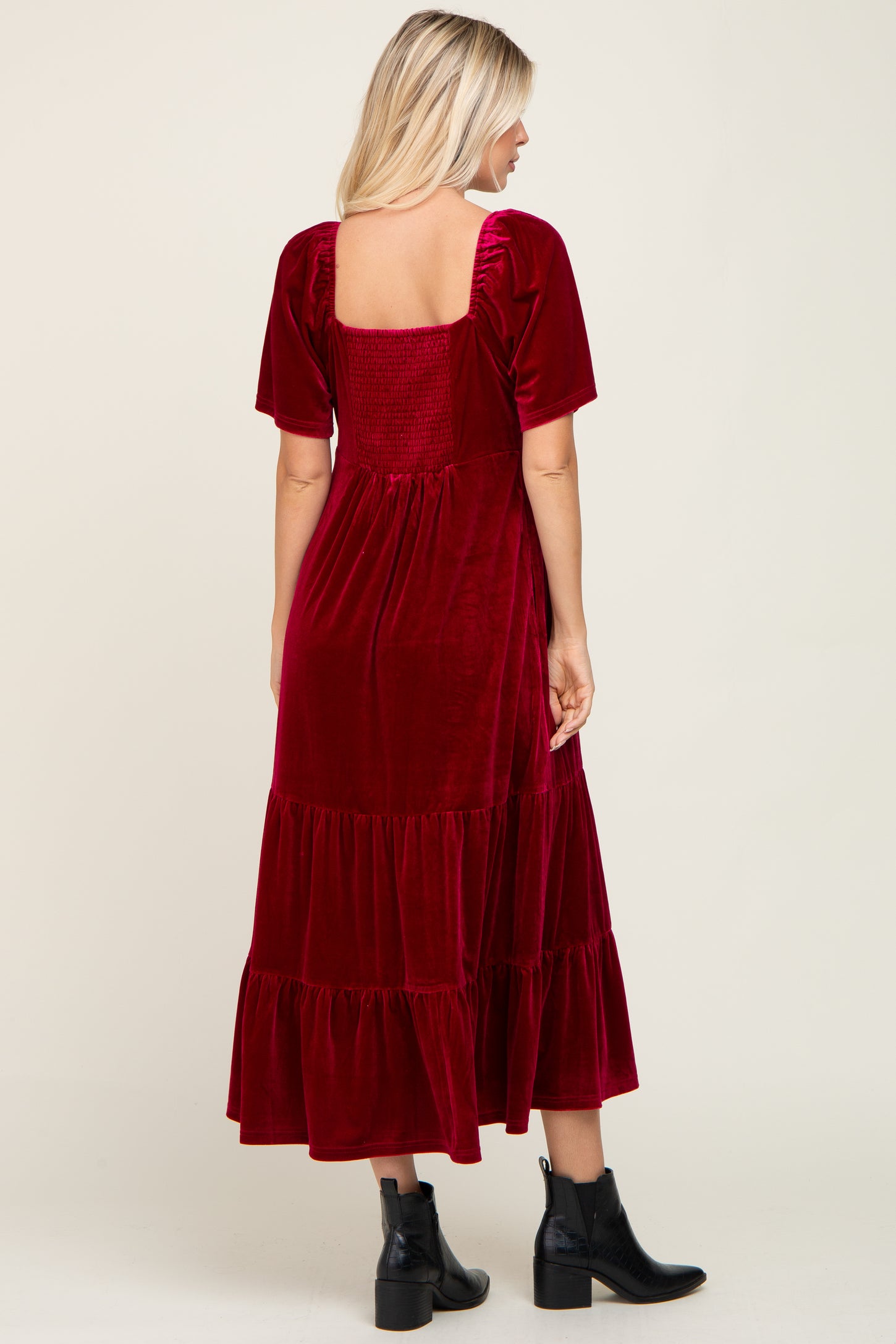 Burgundy Velvet Tiered Maxi Dress
