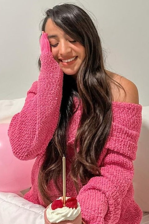 Fuchsia Foldover Off Shoulder Sweater