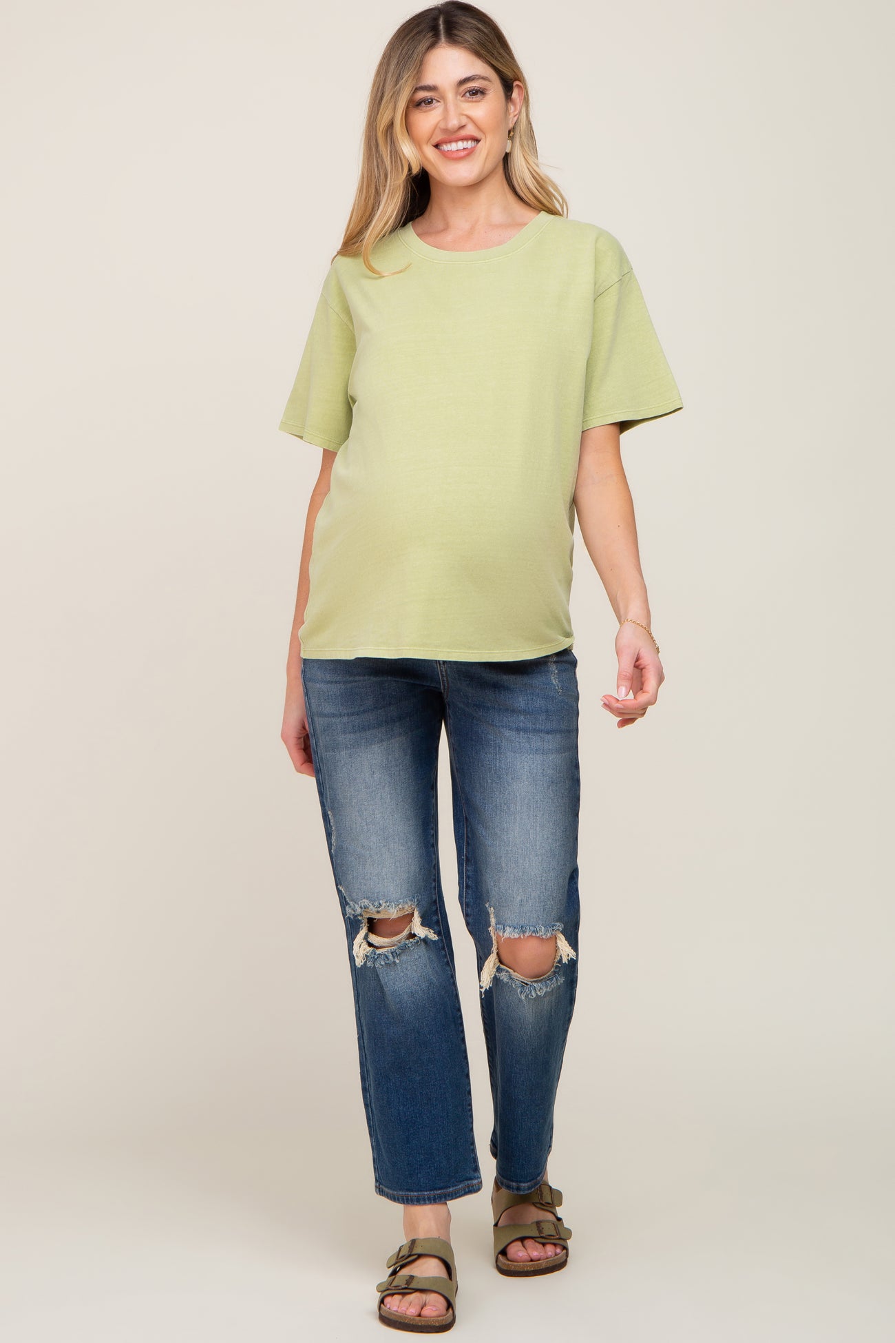 Medium Wash Distressed Knee Maternity Jeans