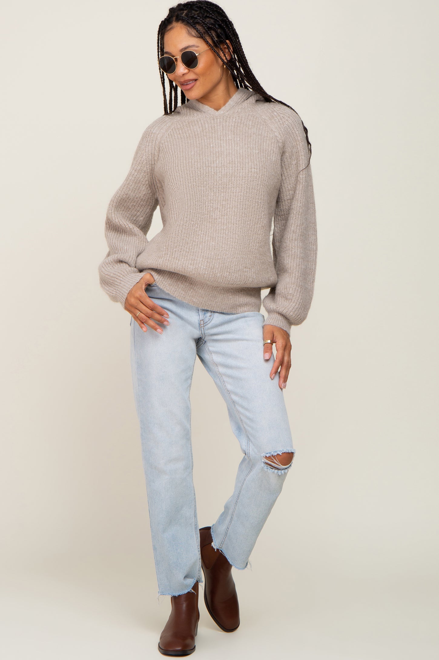 Beige Hooded Sweater