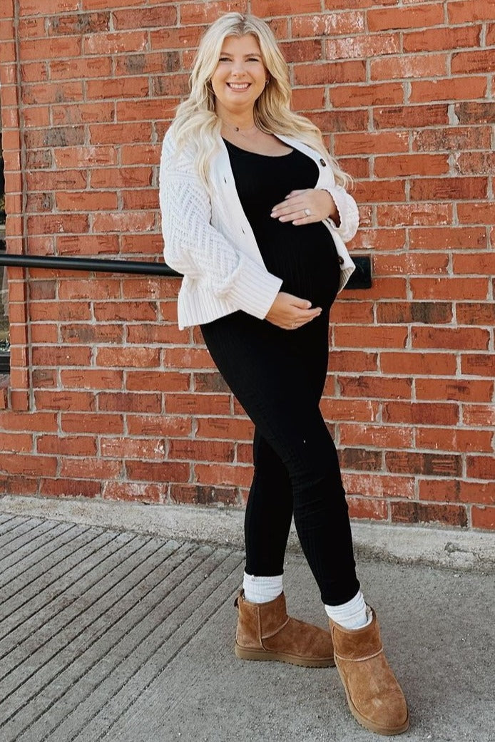 Black Ribbed Bodycon Maternity Jumpsuit