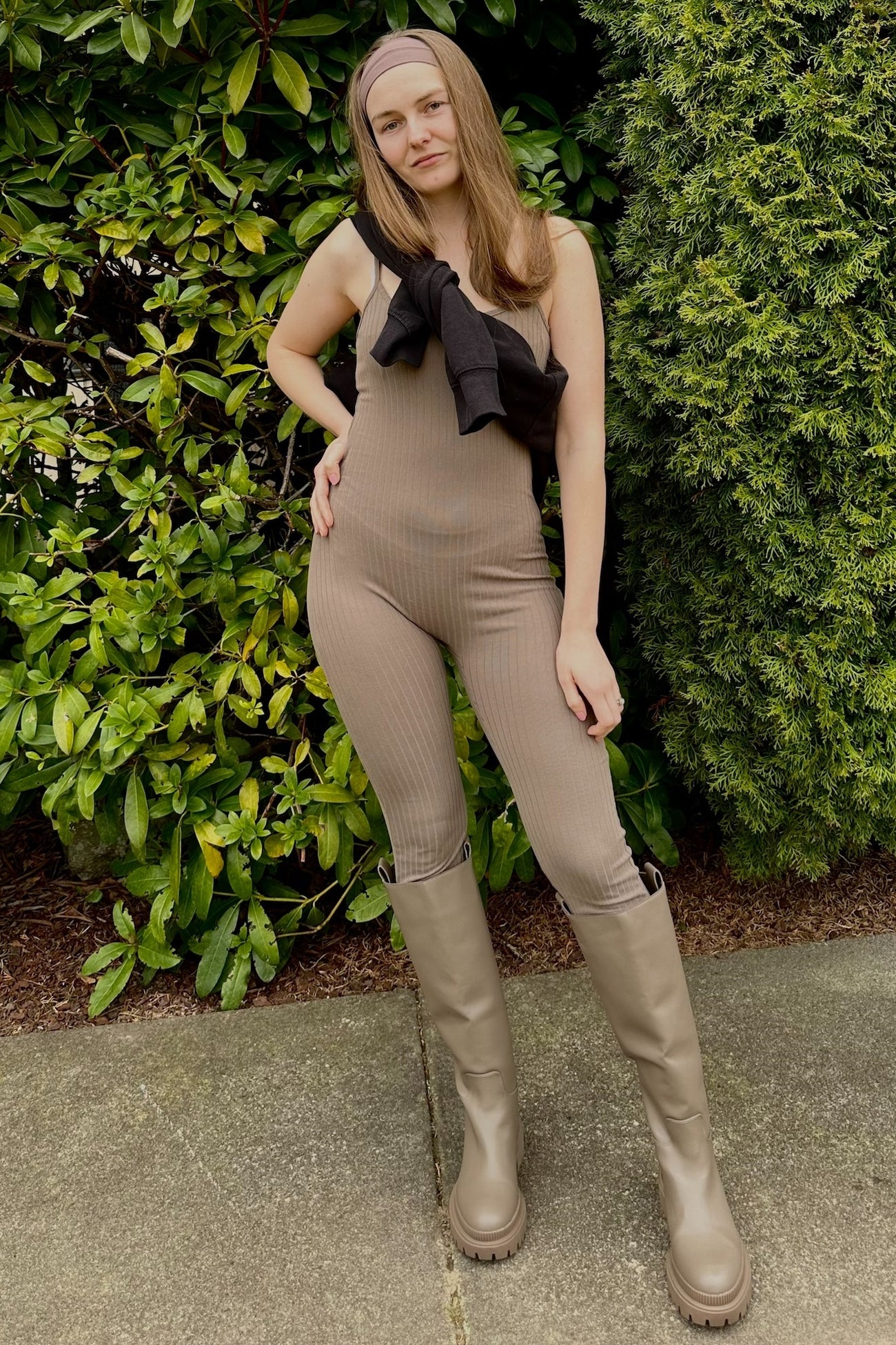 Mocha Ribbed Jumpsuit Two Piece Set