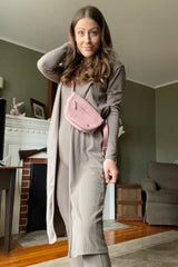 Mocha Ribbed Maternity Jumpsuit Two Piece Set