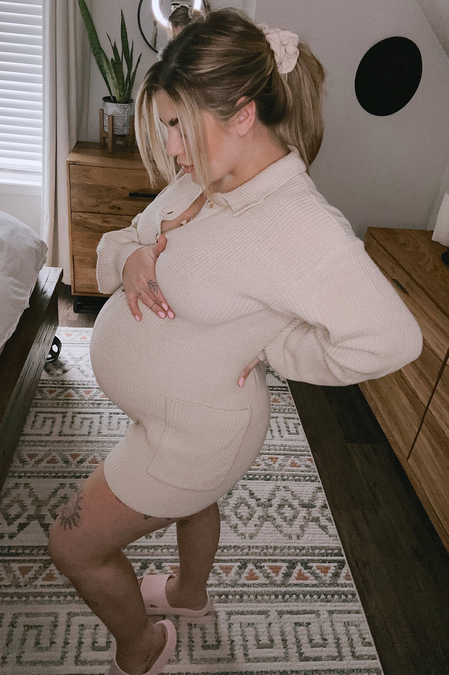 Cream Button Down Maternity Sweater Romper