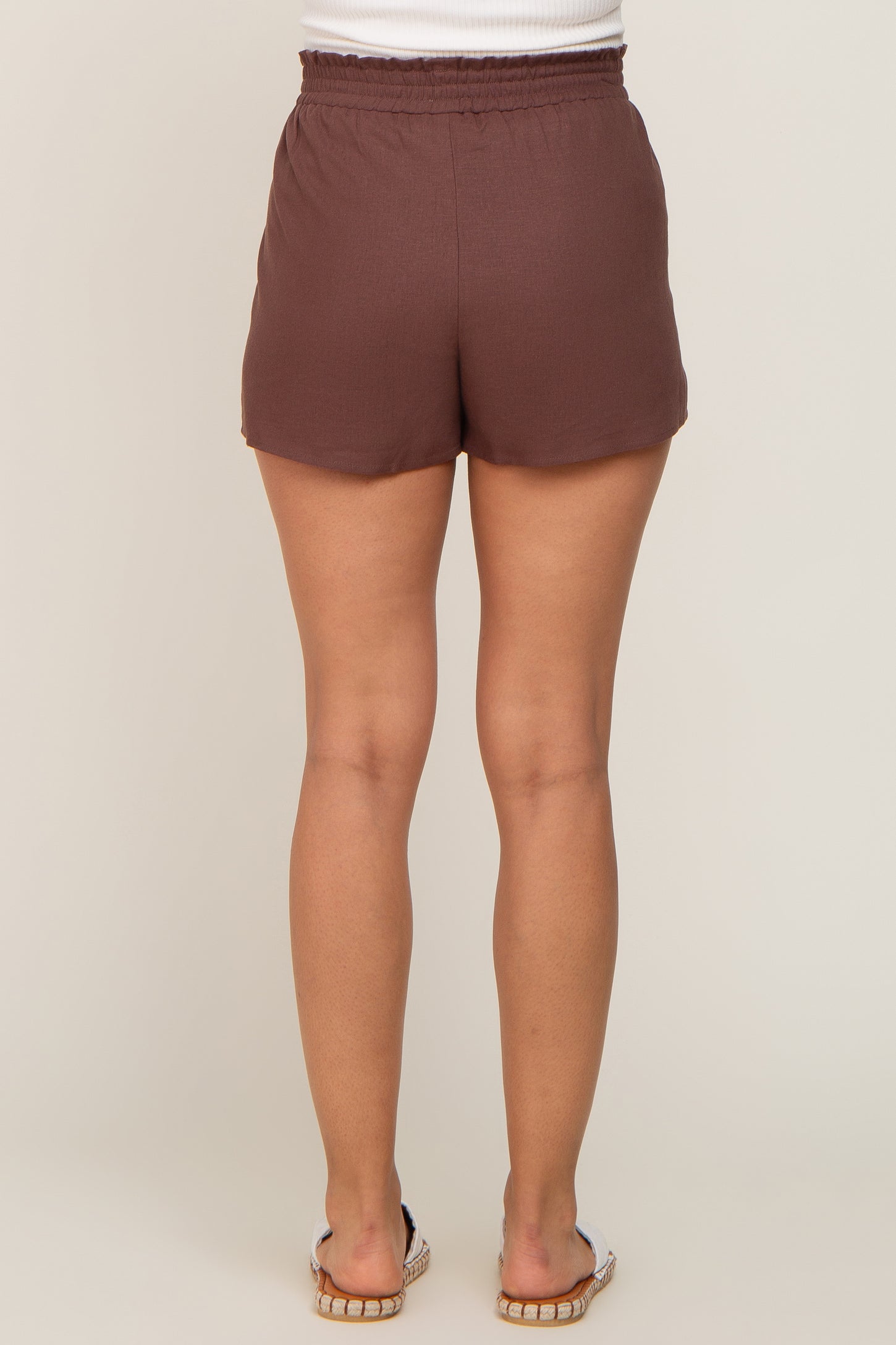 Brown Linen Maternity Shorts