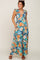 Navy Floral Smocked Ruffle Accent Maternity Jumpsuit