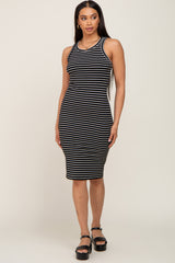 Black Striped Sleeveless Maternity Dress
