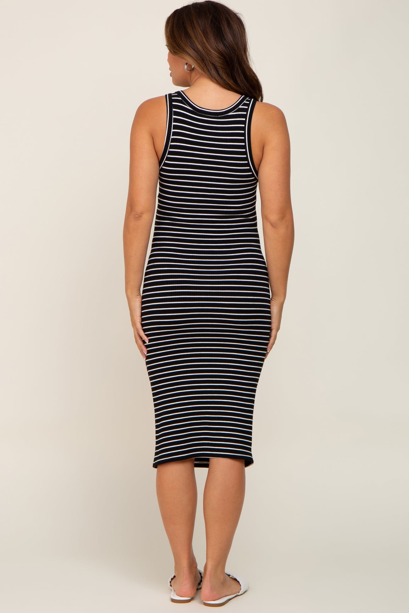 Black Striped Sleeveless Maternity Dress