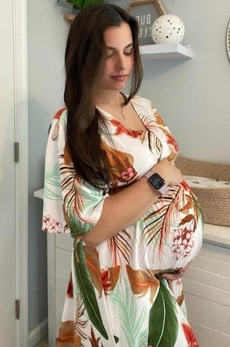 White Floral Smocked Waist Maternity Maxi Dress
