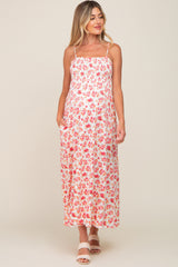 Ivory Square Neck Smocked Maternity Midi Dress