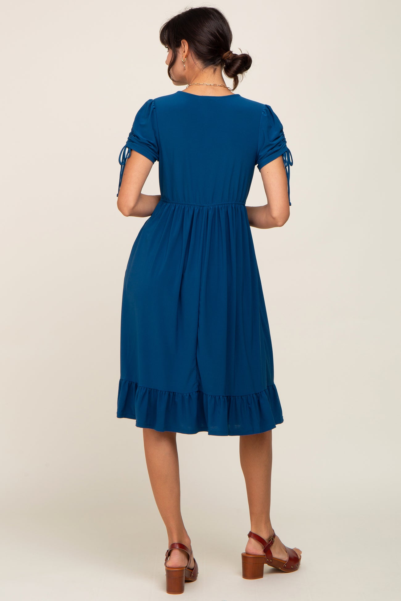 Deep Teal Cinched Sleeve Midi Dress