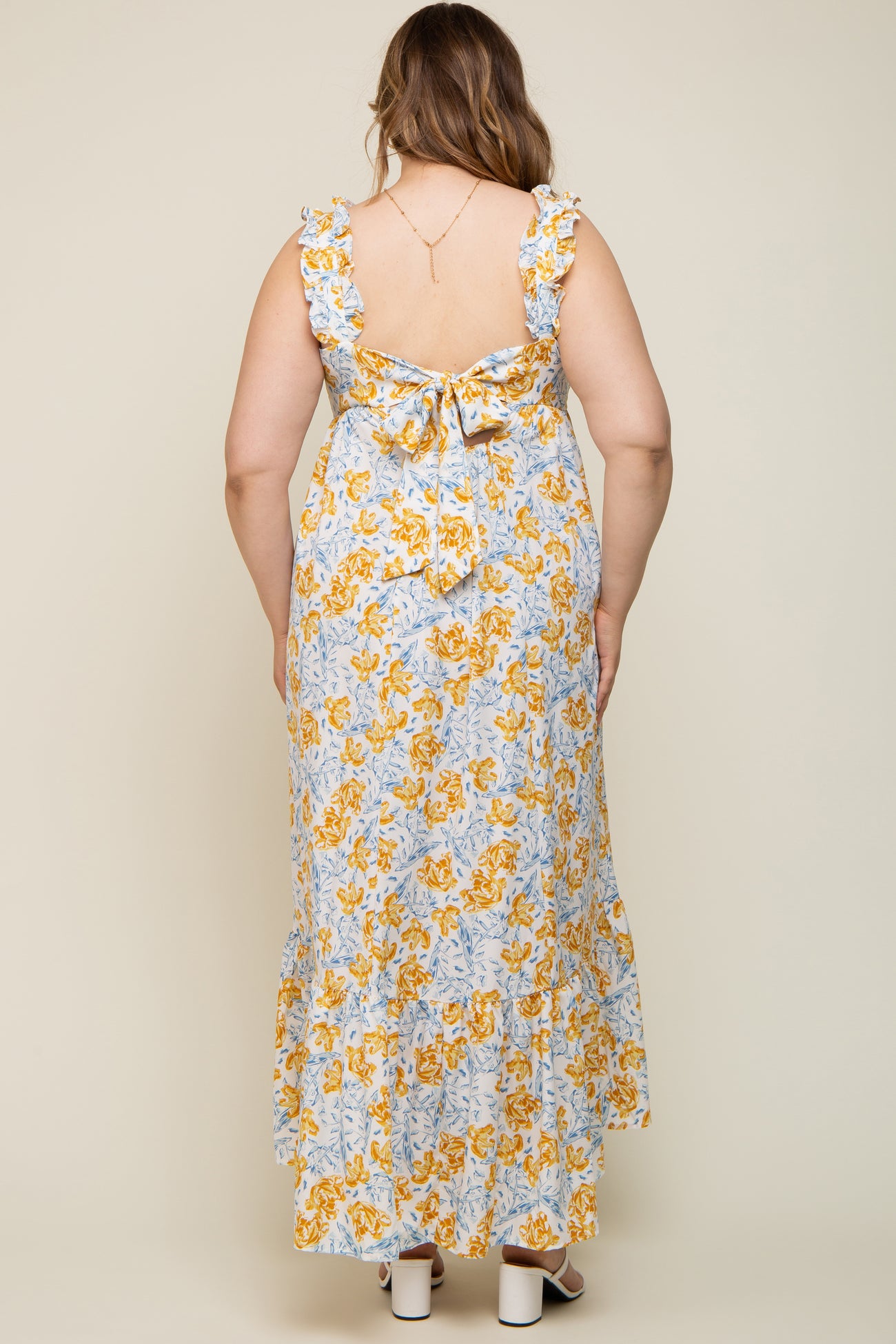 Ivory Floral Ruffle Strap Maternity Plus Maxi Dress