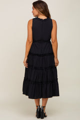 Black Tiered Ruffle Cutout Maternity Midi Dress