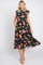 Black Floral Ruffle Shoulder Tiered Midi Dress
