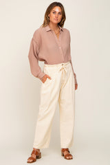 Taupe Plisse Chiffon Blouse