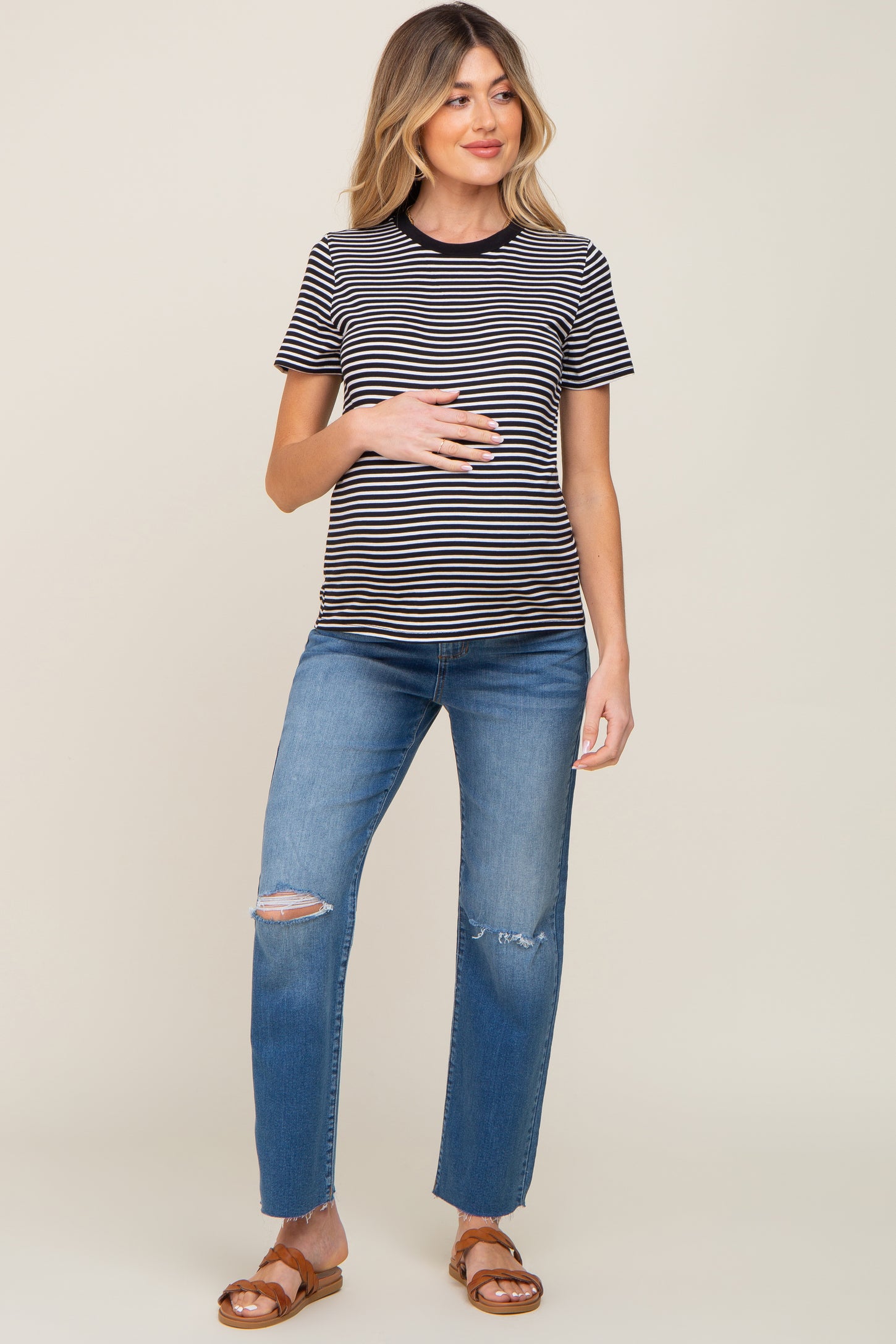 Black Striped Basic Maternity Tee