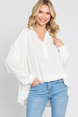 Ivory Lightweight Striped Textured Collared Maternity Top
