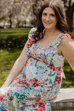 Multicolor Floral Ruffle Accent Maternity Maxi Dress
