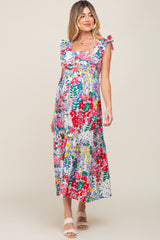 Multicolor Floral Ruffle Accent Maternity Maxi Dress