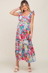 Multicolor Floral Ruffle Accent Maternity Maxi Dress