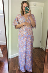 Multi-Color Floral V-Neck Smocked Waist Maternity Maxi Dress