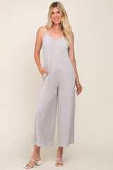 Grey Rib Knit Wide Leg Maternity Jumpsuit