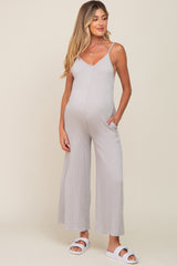 Grey Rib Knit Wide Leg Maternity Jumpsuit