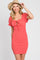 Coral Off-Shoulder Smocked Front Tie Fitted Dress