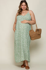 Mint Leaf Print Double V-Neck Maternity Plus Maxi Dress