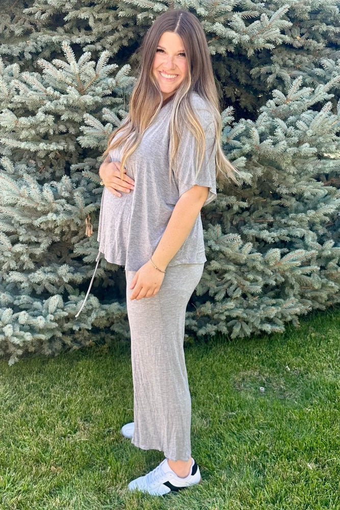Heather Grey Cropped Pant Maternity Set