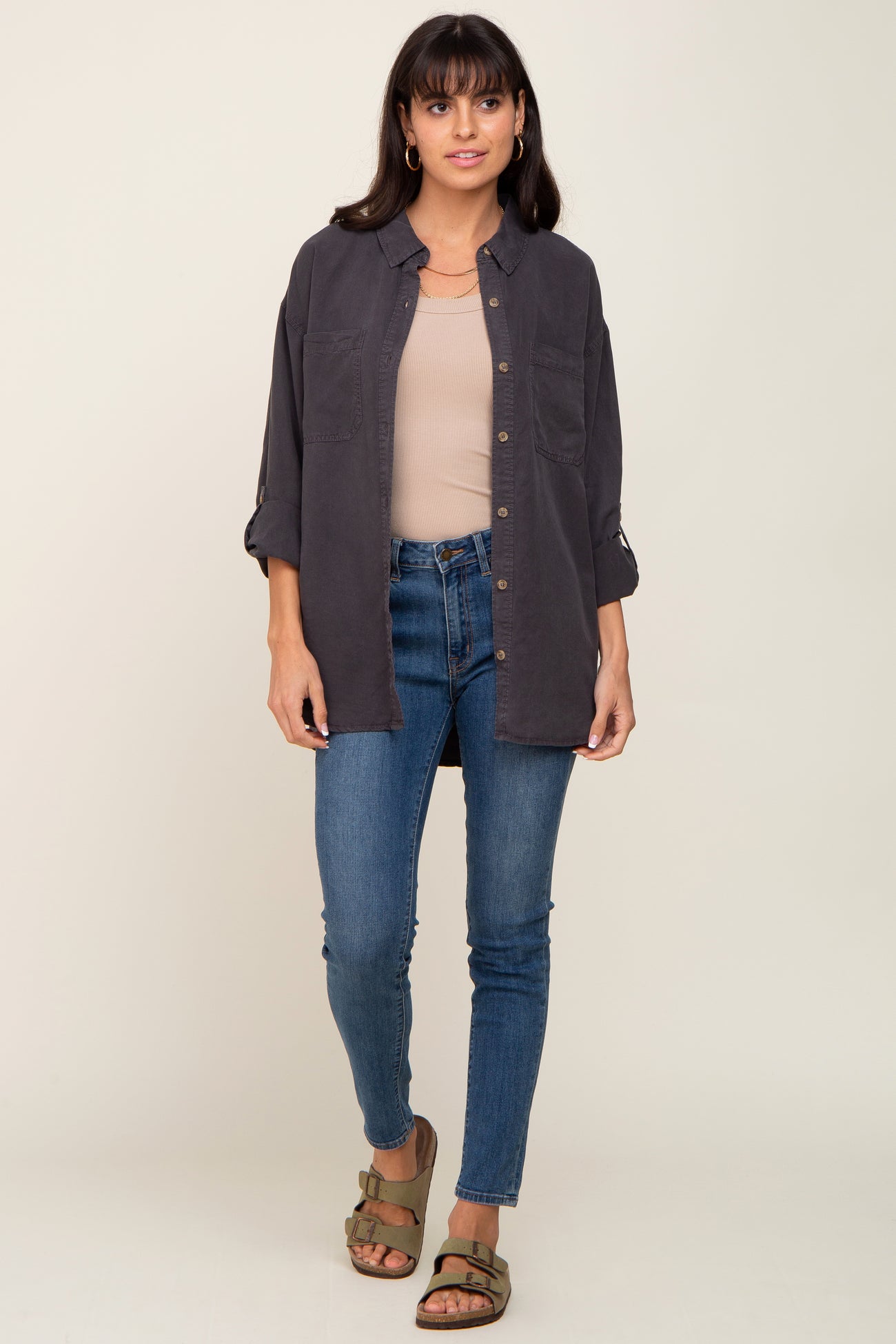 Charcoal Button Down Top
