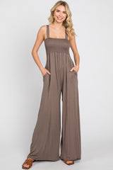 Brown Sleeveless Wide Leg Maternity Jumpsuit