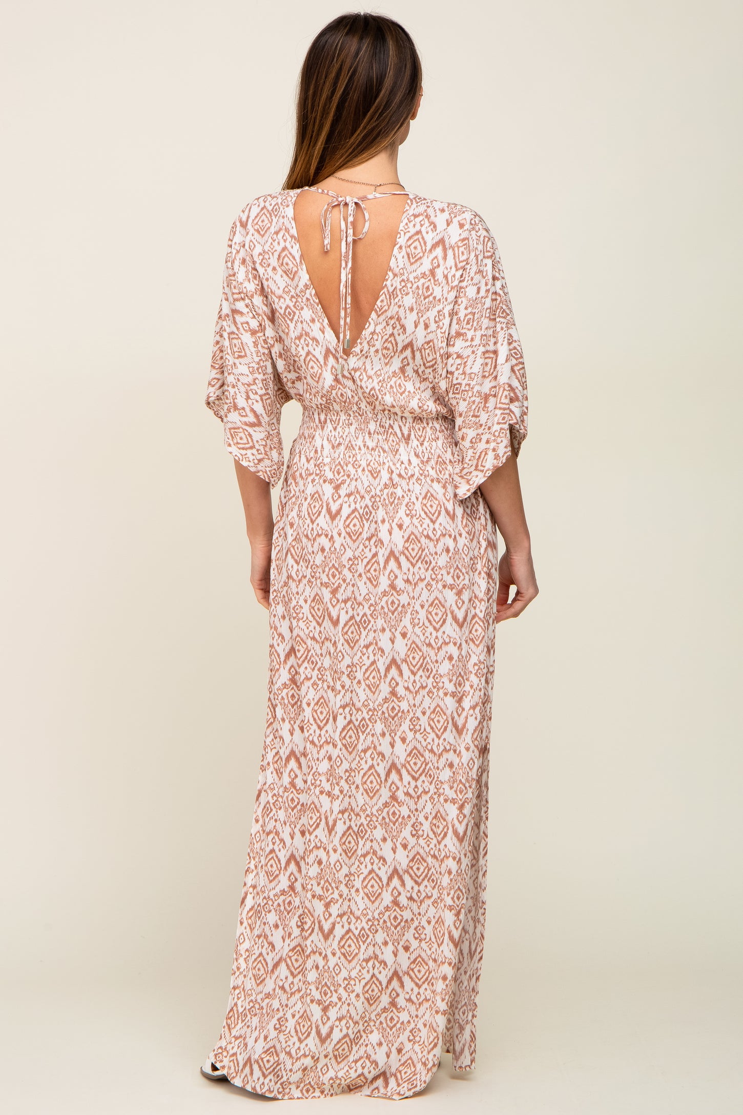 Ivory Double V Short Sleeve Maxi Dress