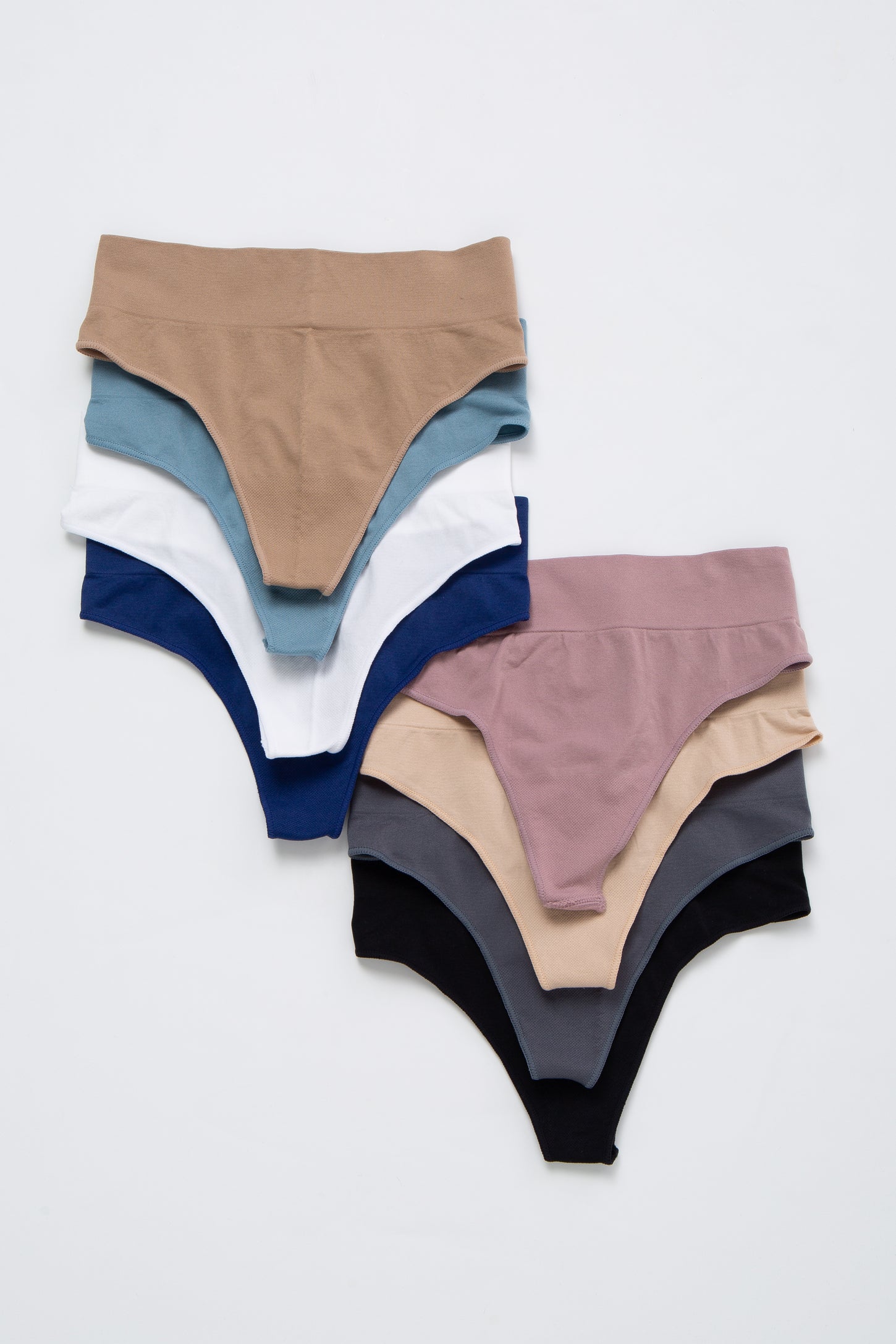 maternity wear set of eight pairs of comfortable stretch briefs in various colors including beige, blue, and black