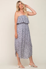 Grey Floral Strapless H-Lo Midi Dress