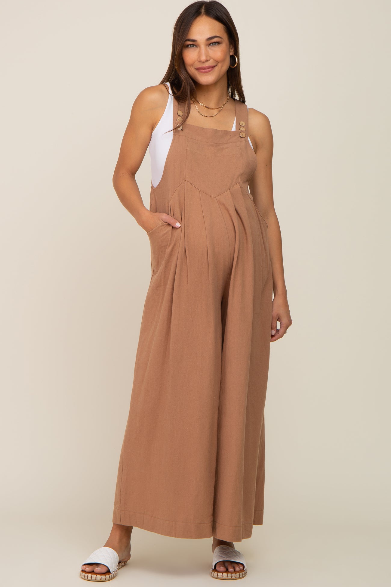 Mocha Maternity Wide Leg Jumpsuit